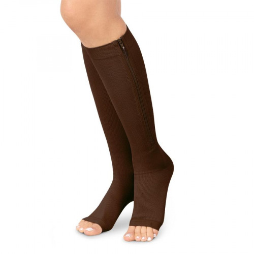 Unisex Medium Compression Stockings – Knee High, Open Toe, Zipper socks, 15-20mmHg