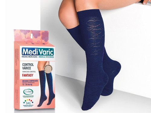 Women’s Medium Compression Stockings – Knee High, Opaque, Corazones Fantasy Pattern, 15-20mmHg