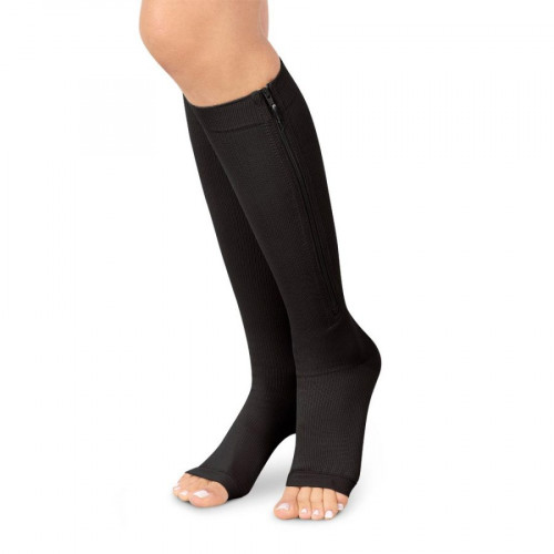 Unisex Medium Compression Stockings – Knee High, Open Toe, Zipper socks, 15-20mmHg