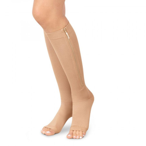 Unisex Medium Compression Stockings – Knee High, Open Toe, Zipper socks, 15-20mmHg