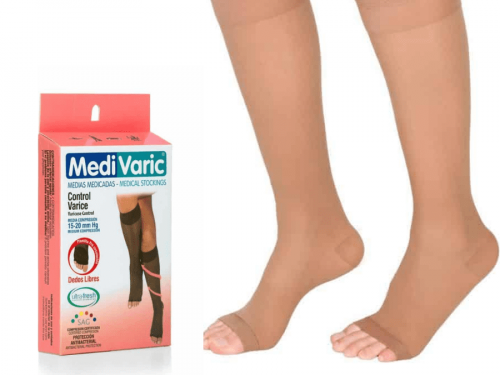 Medium Compression Stockings – Knee High, Open Toe, Soft/Transparent, 15-20mmHg