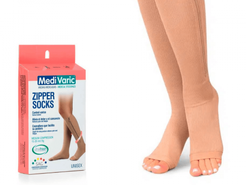 Unisex Medium Compression Stockings – Knee High, Open Toe, Zipper socks, 15-20mmHg