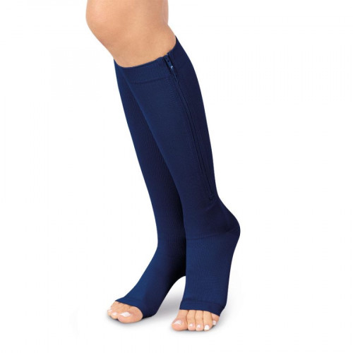 Unisex Medium Compression Stockings – Knee High, Open Toe, Zipper socks, 15-20mmHg