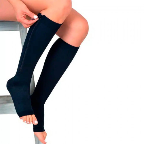 Unisex Medium Compression Stockings – Knee High, Open Toe, Zipper socks, 15-20mmHg