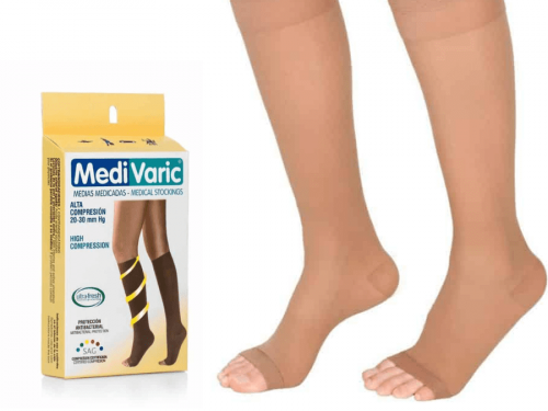 High Compression Stockings – Knee High, Open Toe, Opaque, 20-30mmHg