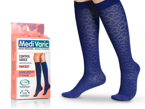 Women’s Medium Compression Stockings – Knee High, Opaque, Fantasy Pattern, 15-20mmHg