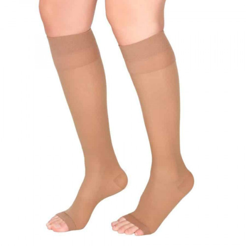 Medium Compression Stockings – Knee High, Open Toe, Soft/Transparent, 15-20mmHg